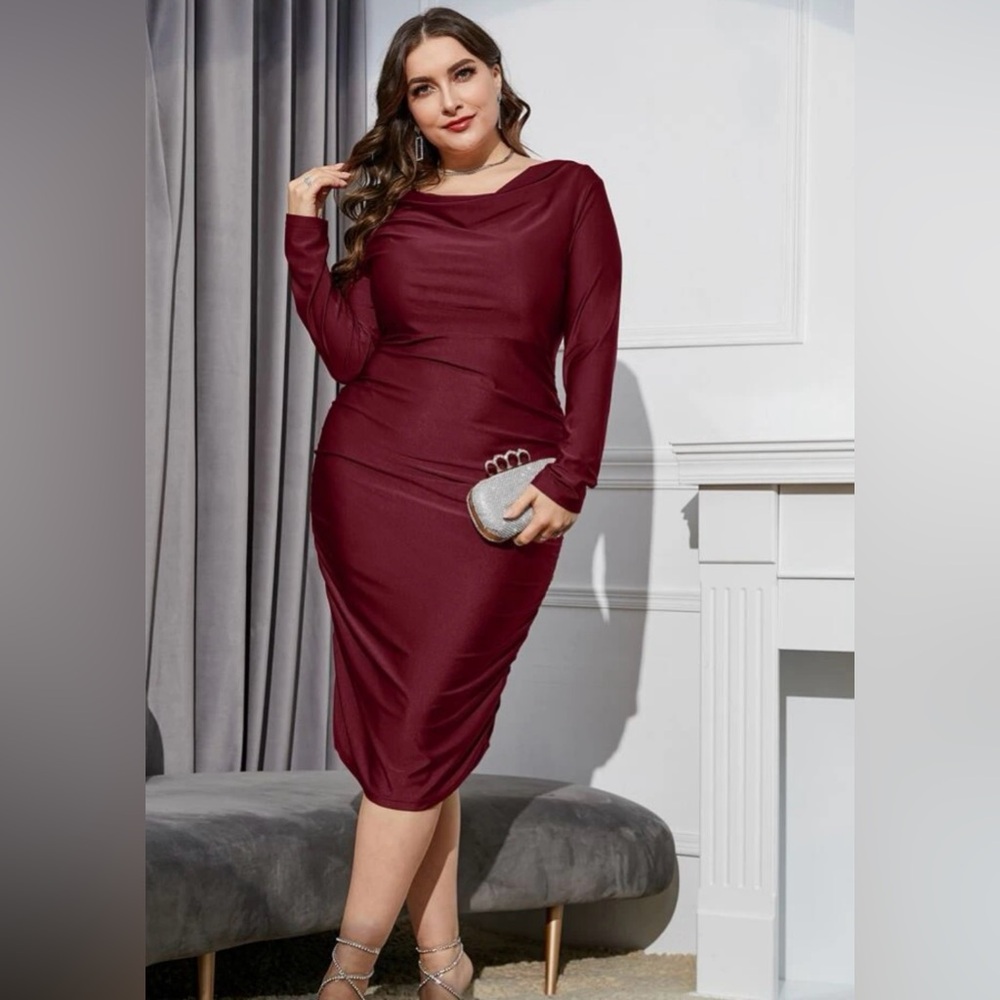 Burgundy Drap-neck Dress